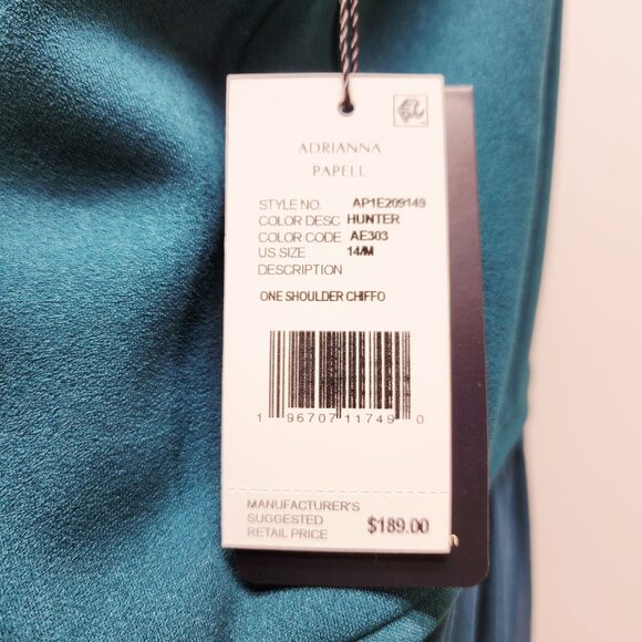 Adrianna Papell Womens Teal One Shoulder  Maxi party Dress Size 14 blue - Picture 9 of 12